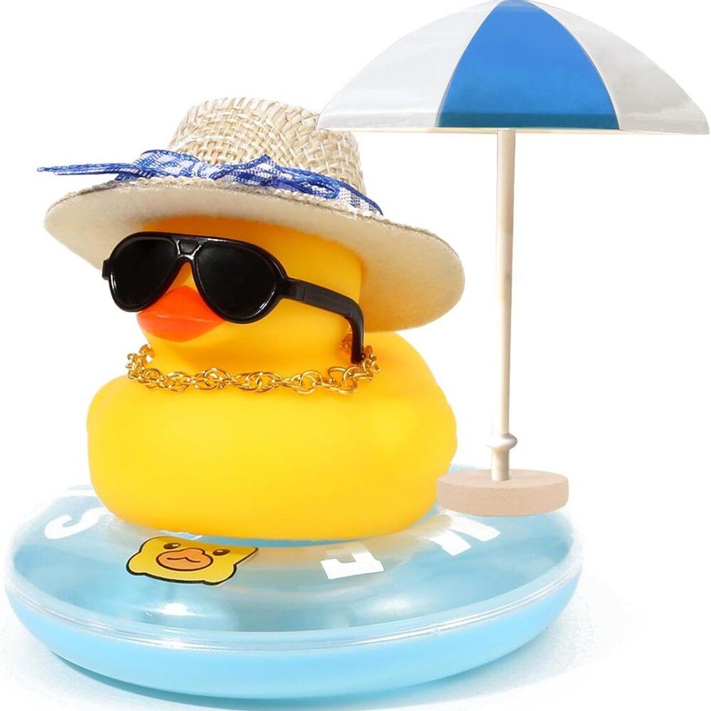 Beach Rubber Duck W/Sun Hat, Swim Ring, Necklace, Glasses & Sunshade, DIY Assemb